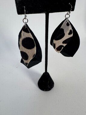 Animal Print Leather Dangle Earrings